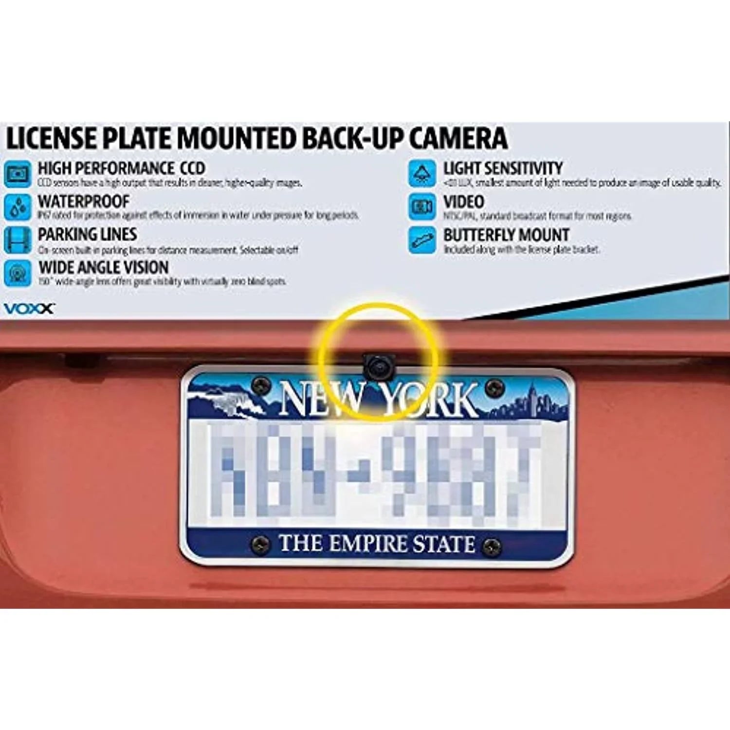 Voxx   Wide Angle License Plate Mounted Backup Camera with Parking Lines