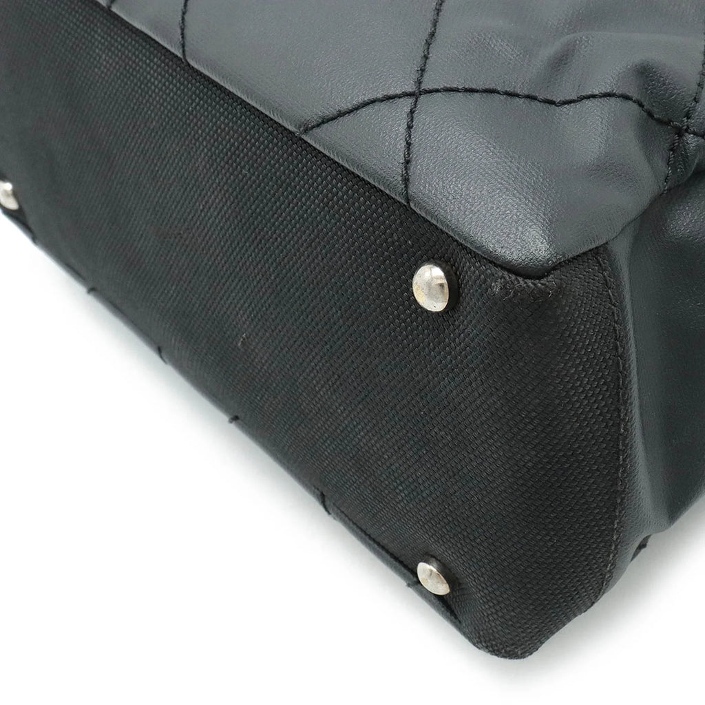 Pre-Owned  Paris Biarritz Tote  Bag Shoulder Coated Canvas Leather Black  (Good)