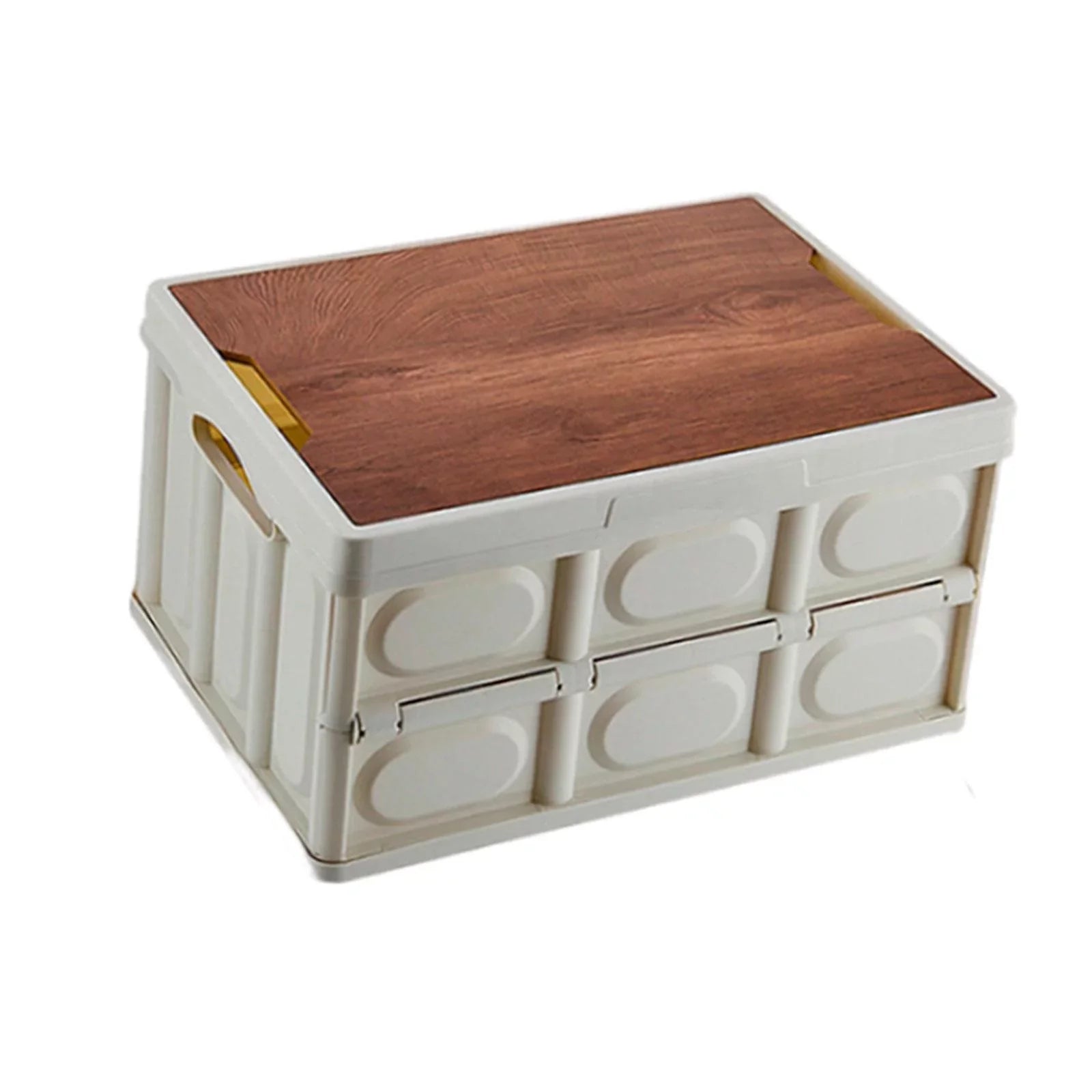 Camping Storage Box Multifunctional Storage Box Closet Organization Collapsible Storage Bins with Wood Lids for Car Trunk, Indoor, Camping Large
