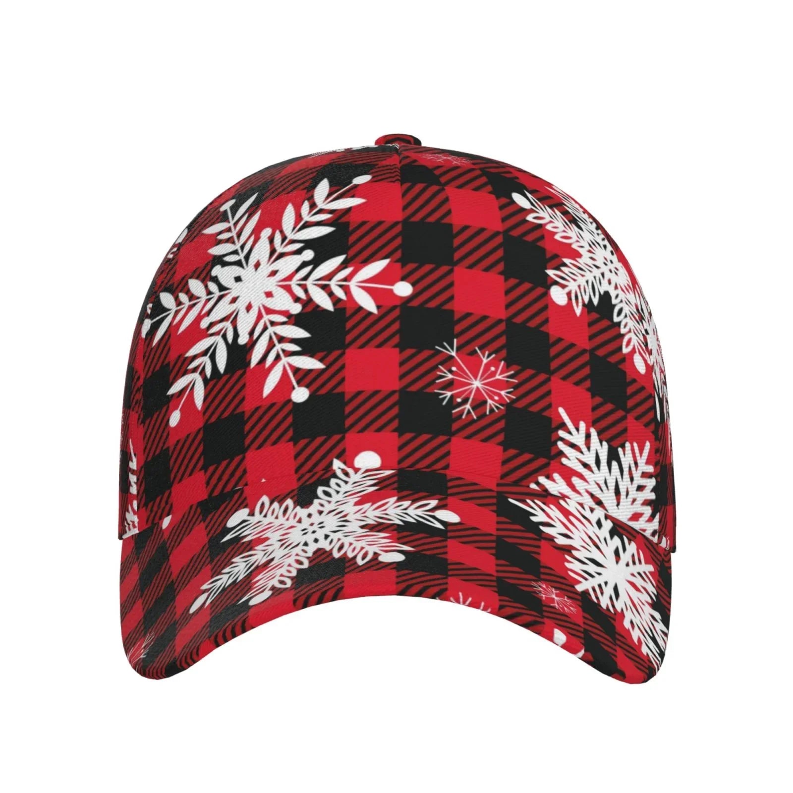 Balery Baseball Cap Adjustable Size for Running Workouts and Outdoor Activities All Seasons Dad Hat(Snowflakes On  Buffalo Plaid)