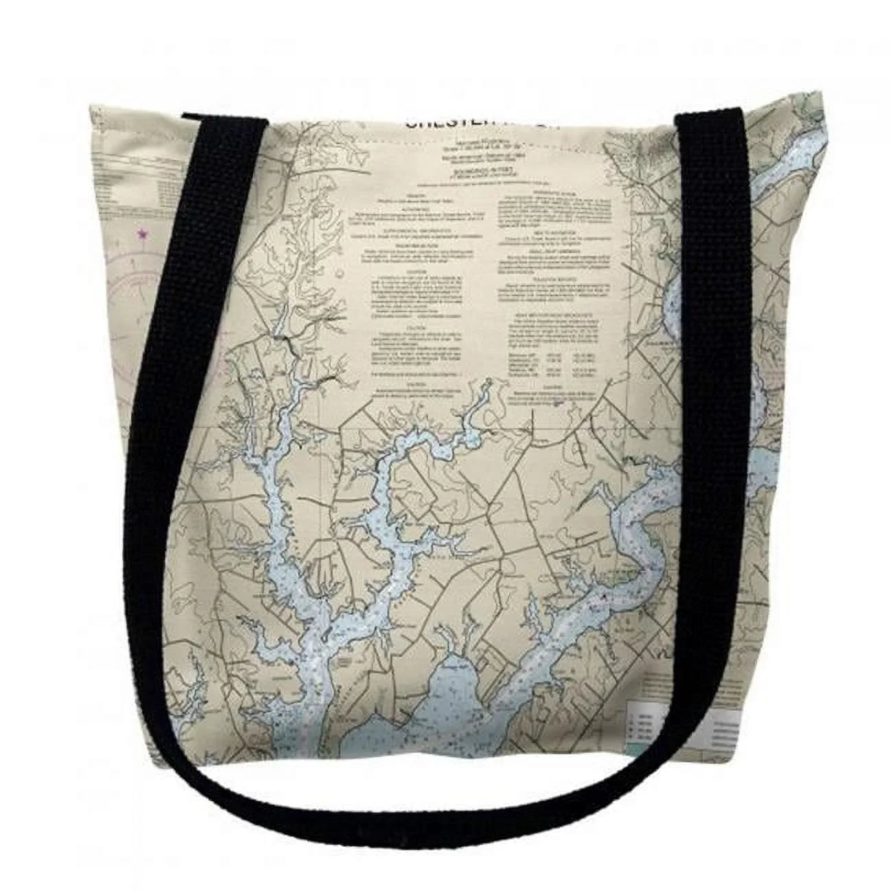 Betsy Drake  16 x 16 in. Chester River Maryland Nautical Map Tote Bag - Medium