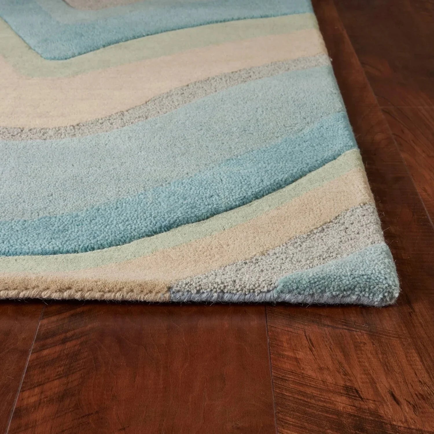 HomeRoots  8' Ocean Blue Beige Hand Tufted Abstract Waves  Runner Rug - 9'3" x 12'3"