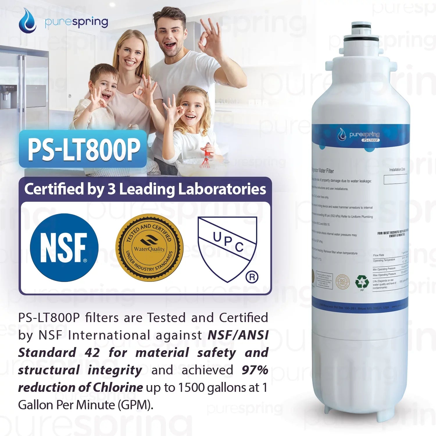 PureSpring  42 Certified Refrigerator Water Filter, Compatible with  , , , , , Kenmore 9490, 46-9490, 469490 (1 Pack)