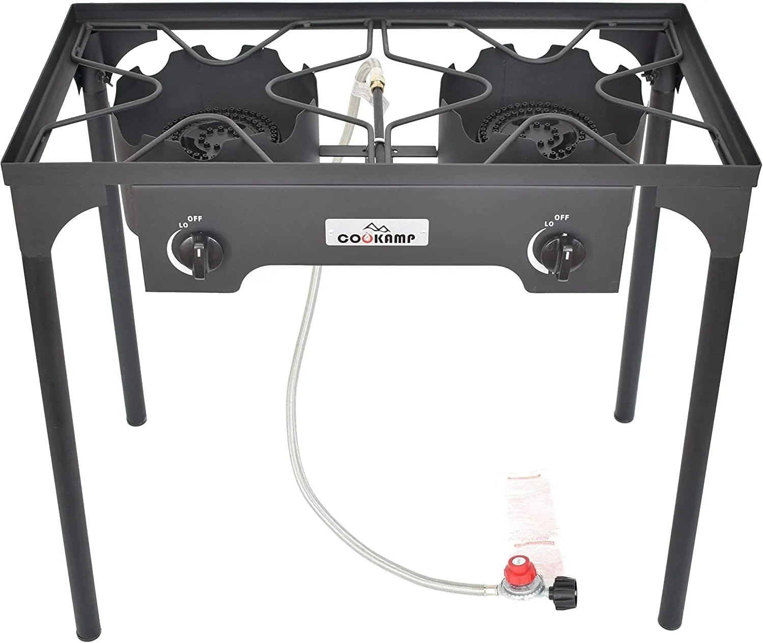 High Pressure Banjo Outdoor Camp Stove with Adjustable Height. 0-20  Adjustable Regulator and Steel Braided Hose (2-Burner)