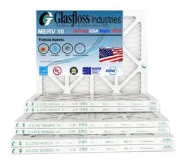 Glasfloss 10x18x1 -  10 -Qty:4 - Furnace Air Filter - Made in  (Actual Size: 9.5 x 17.5x7/8 inch)