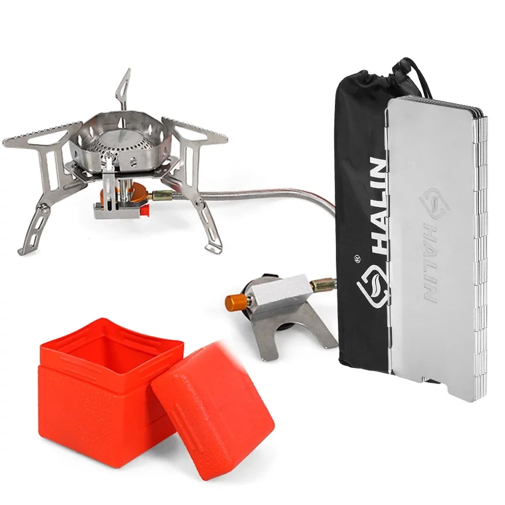 Aluminum Alloy Backpacking Stove 3500W Portable Camping Stove with Windshield, Adjustable Heat Control