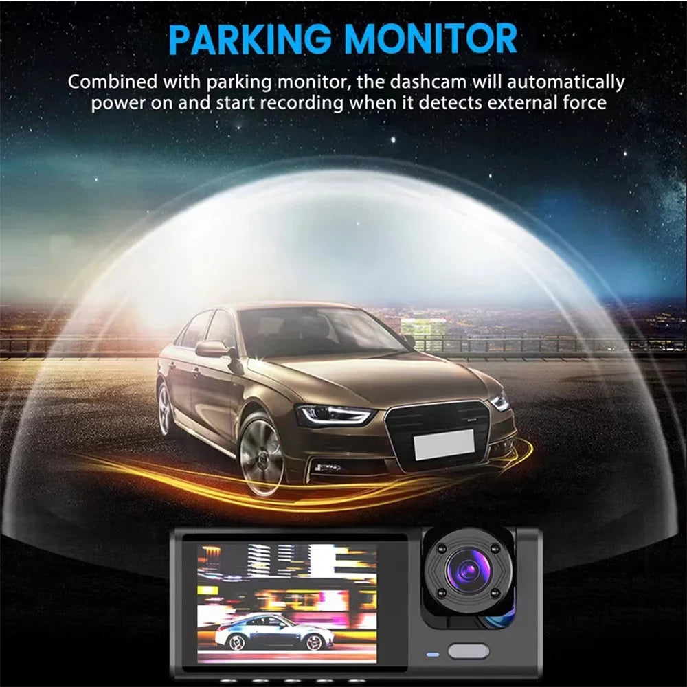 Virwir WiFi Dash Cam 1920x1080P  Front Inside and Rear Dash Cam Three Cam Car  Night Vision Loop Recording