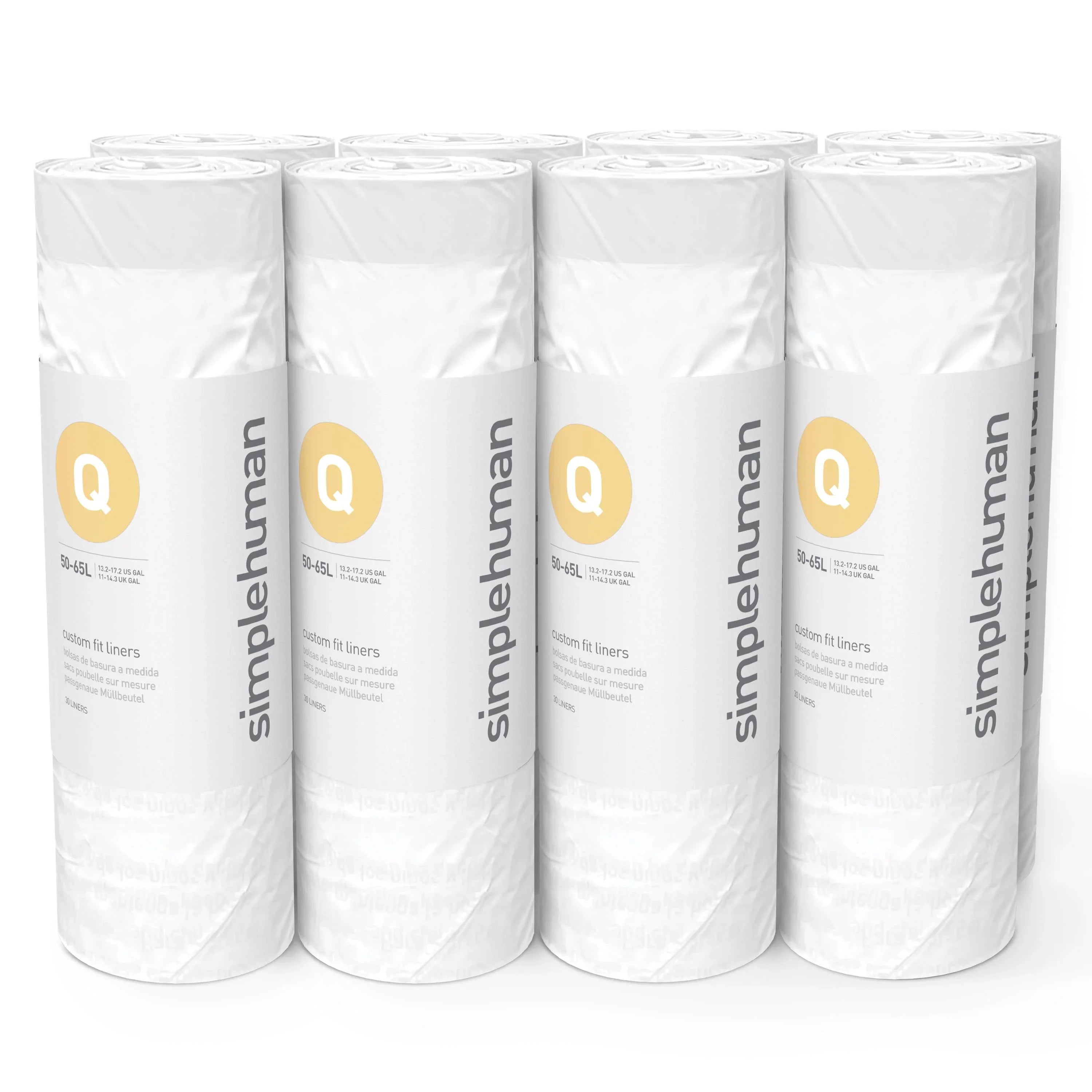 simplehuman Code  Custom Fit Drawstring Trash Bags, 240 Roll Pack, 50-65 Liter / 13-17 Gallon, White