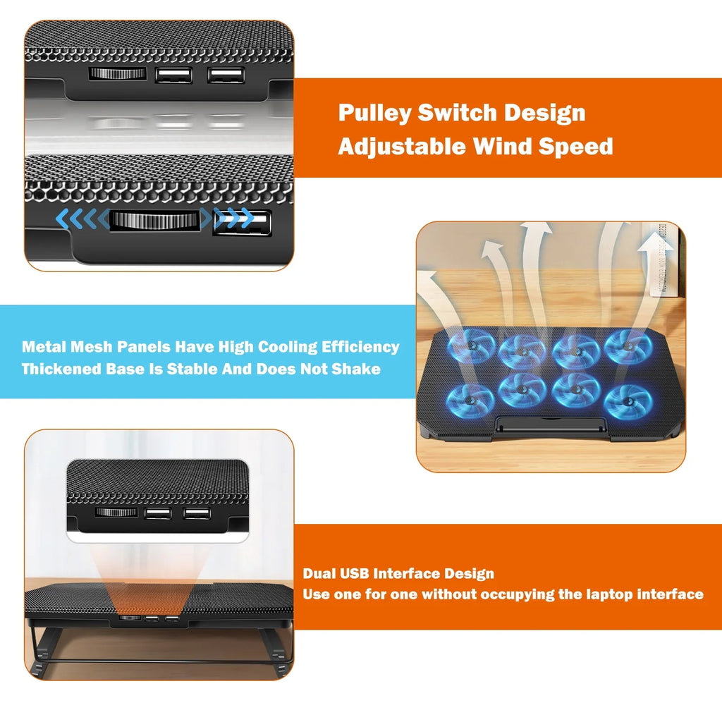 Htovila Laptop Cooling Fan, 10-15.6 Inch with Adjustable Fan Strength and 2  Ports