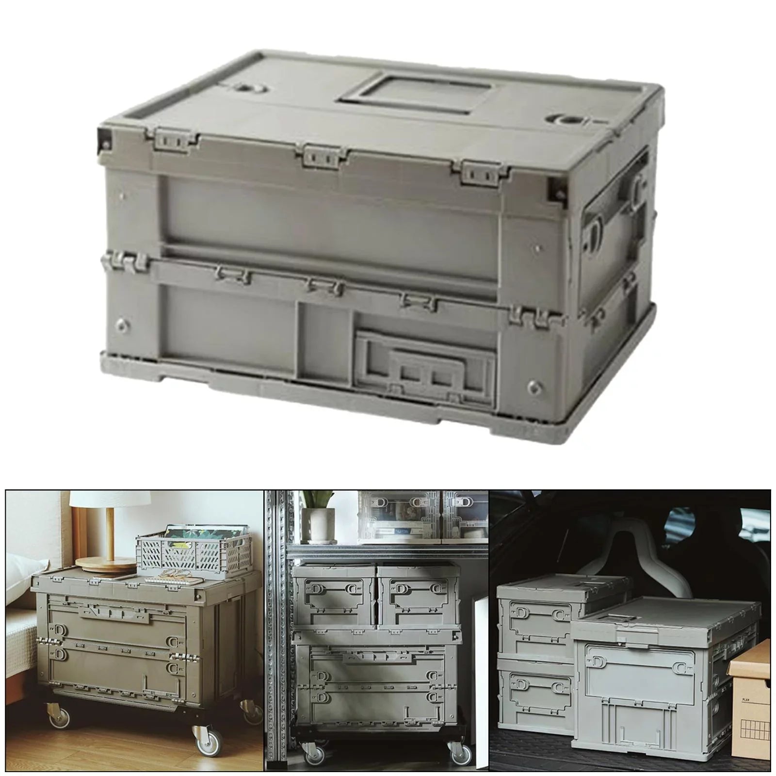 Storage Box Versatile Storage Bins Collapsible Crate Trunk Organizers Multifunctional Storage Containers Gray Green, 41x29.5x22cm