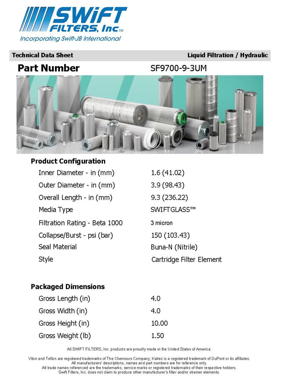 Direct Interchange for    Cartridge Filter Element  Microglass 3 Micron