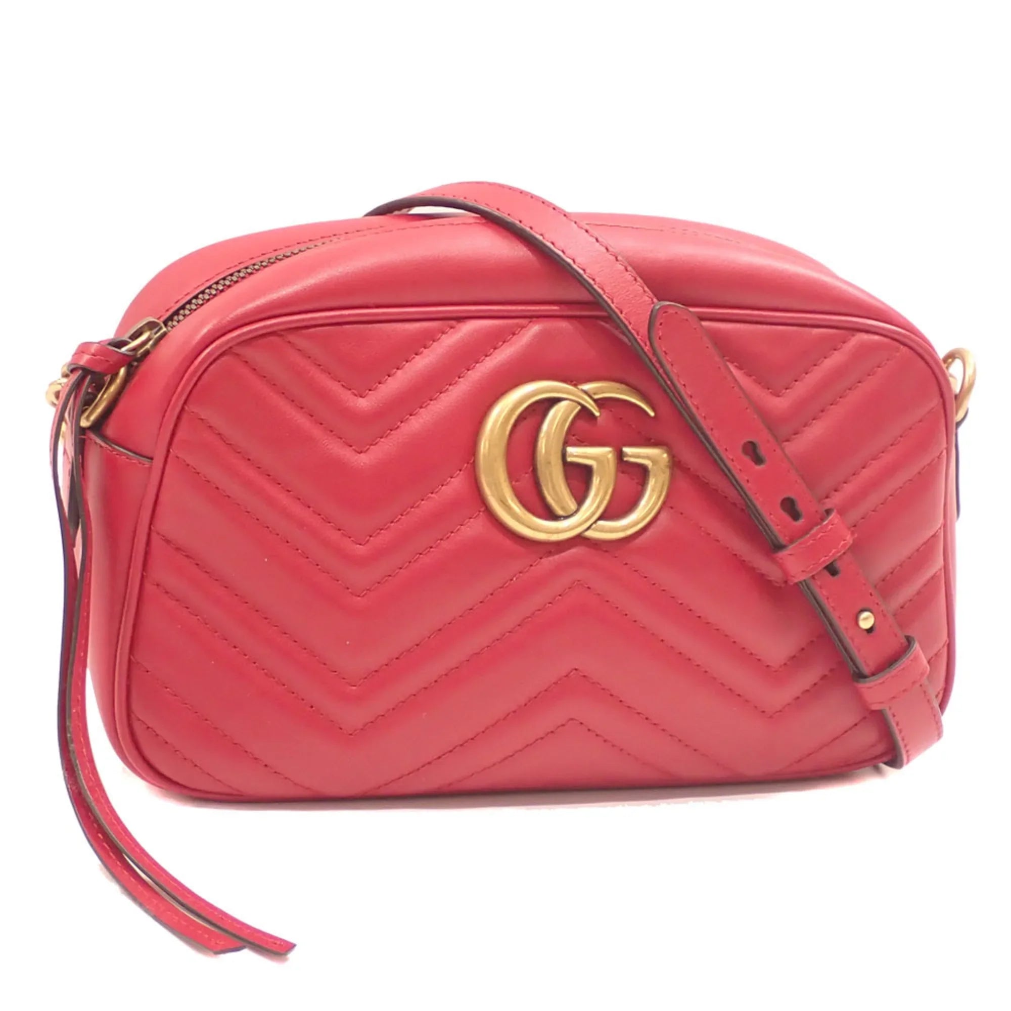 Pre-Owned Gucci Quilted Small Shoulder Bag  Marmont Women's Red Leather 447632 (Good)