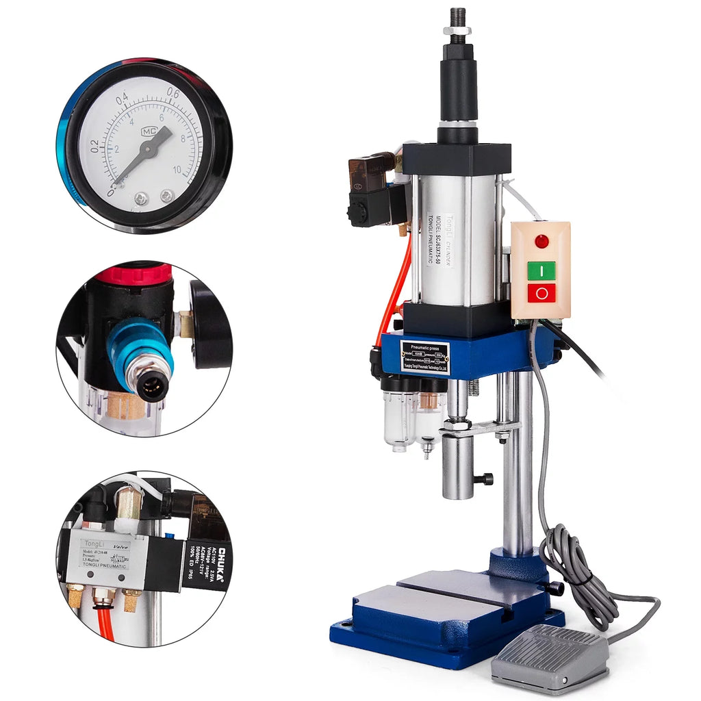 Pneumatic Punch Press Machine 440LB/200KG Pressure, Desktop Punching Press Machine 110V ,Cylinder Stroke Pneumatic Press 0.4-0.7 Mpa Operation Pressure