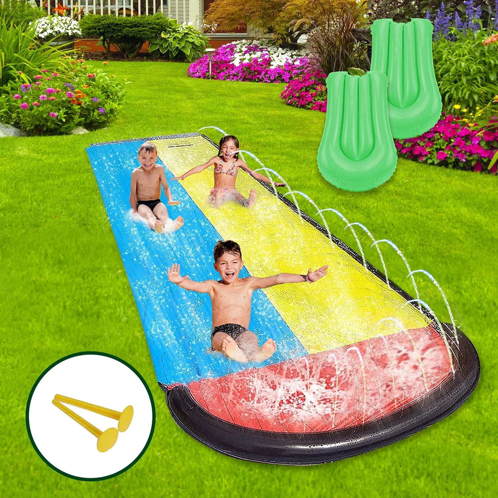 Sancty 15.5ft Double Race Water Slides Sprinkler for Children Backyard Game