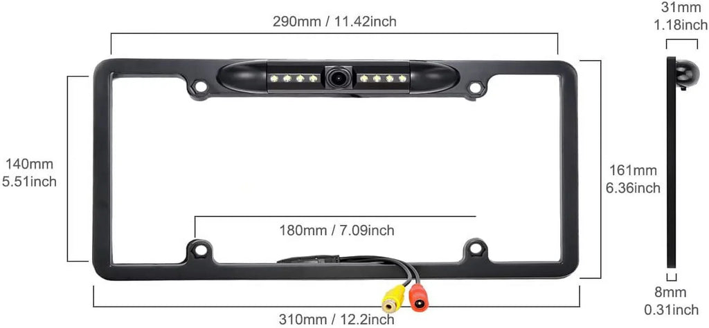 Backup Camera Rearview License Plate Frame for   Black