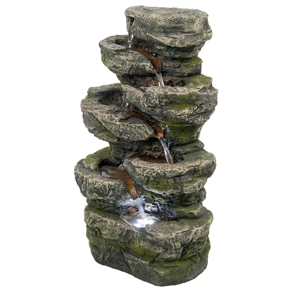 Home Furnishings Cascading Stone Tabletop Outdoor Fountain with Light - 13.75" - Brown