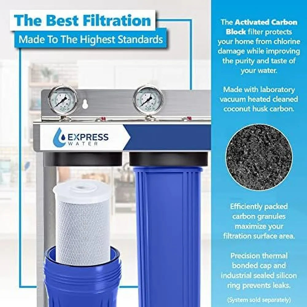 2 pack water filter activated carbon block replacement filter  acb large capacity water filter  whole house filtration  5 micron water filter  4.5” x 20” inch