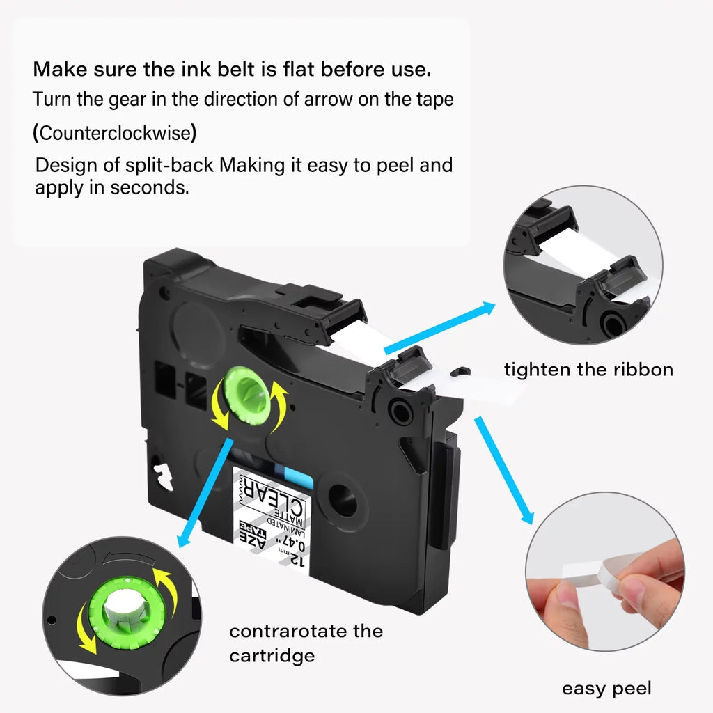 50PK Compatible for Brother -touch Black on Matte Clear 12mm 0.47" TZe- -  TZeM31 Laminated Label Tape