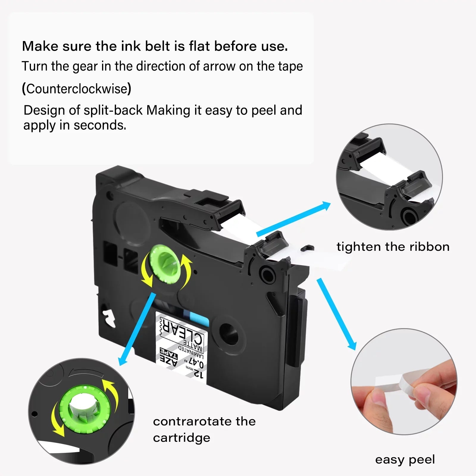 50PK Compatible for Brother -touch Black on Matte Clear 12mm 0.47" TZe- -  TZeM31 Laminated Label Tape