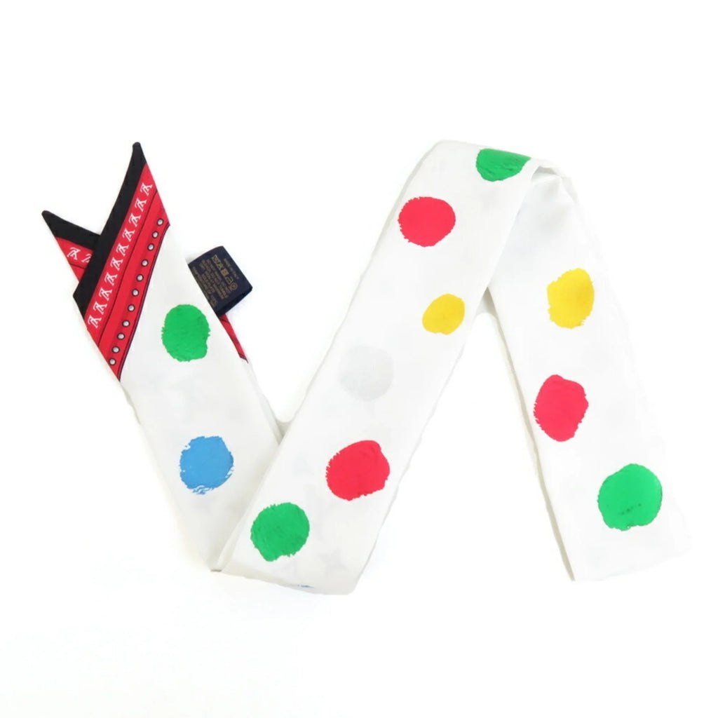 Pre-Owned   Scarf Muffler  x  Painted Dot Bandeau  Silk White Multicolor Women's  (Good)