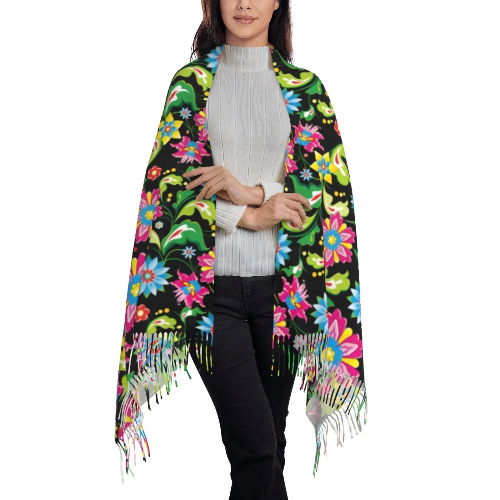 Bingfone Soft Cashmere Feel Scarf For Women Elegant Art Print Winter Warm Scarves Large Shawl Wrap Gifts- Vector Mexican Otomi Style Bright