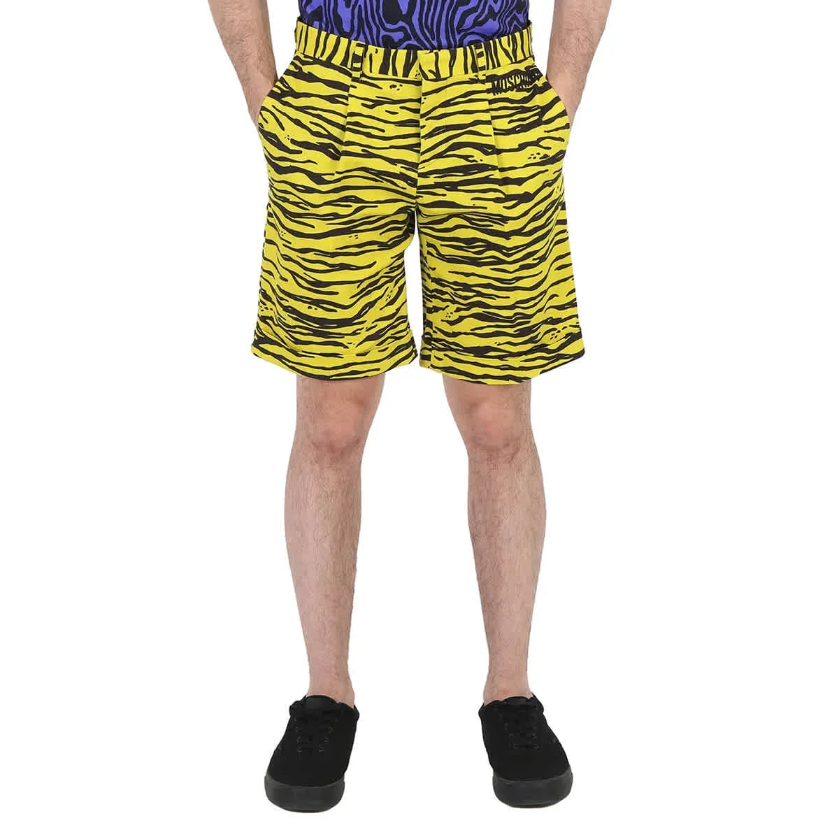 Moschino Men's Yellow Printed Stretch Cotton Shorts, Brand Size 44 (Waist Size 29")