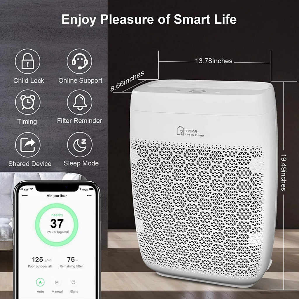 Zigma Aerio-300 1580 Sq Ft Smart 5-in1  Air Purifier for Home, White