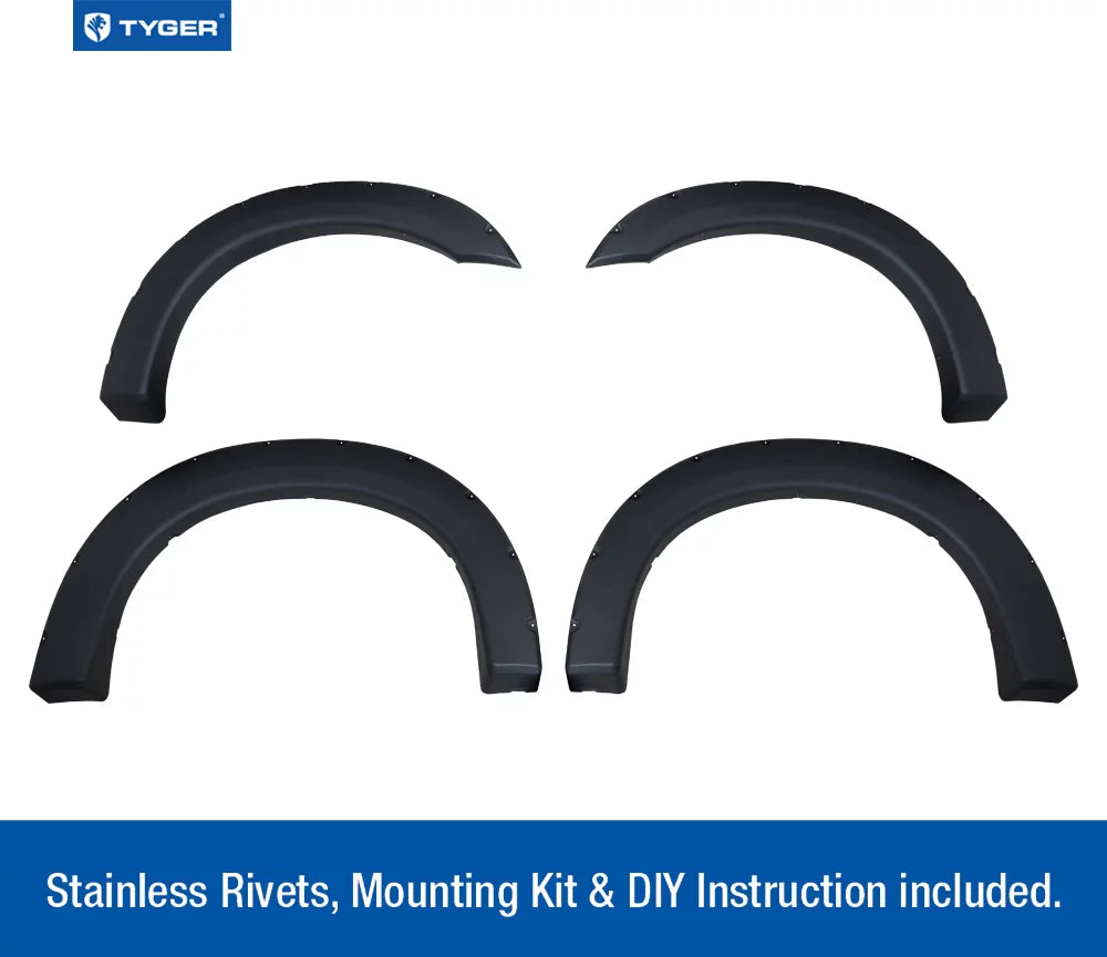 Tyger Auto - for for 1999-2005 Ford   Super Duty ( Fit Styleside Models) | Black Rugged-Textured Pocket Bolt-Riveted Style Fender Flare Set, 4 Piece