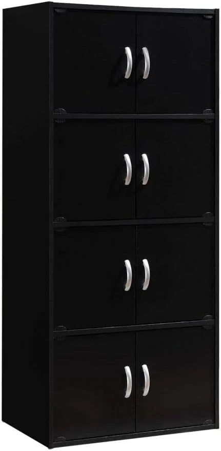 8 Door 4 Shelf Modern Wooden Heavy Duty Floor Mount Multipurpose Storage Bookcase Cabinet with Installation Hardware, Black