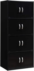 8 Door 4 Shelf Modern Wooden Heavy Duty Floor Mount Multipurpose Storage Bookcase Cabinet with Installation Hardware, Black