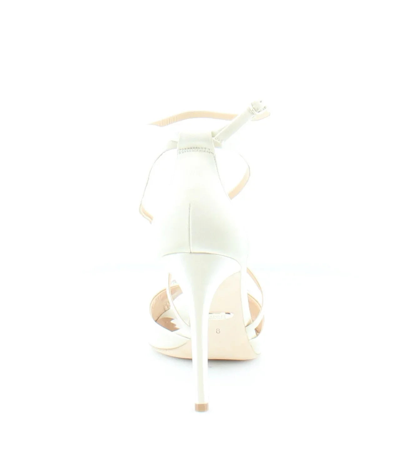 Womens Ivory Satin Beige Cushioned Footbed  Dustbag Embellished Ankle Strap Tatum Open Toe Stiletto Buckle Dress Heeled Gladiator Sandal 8