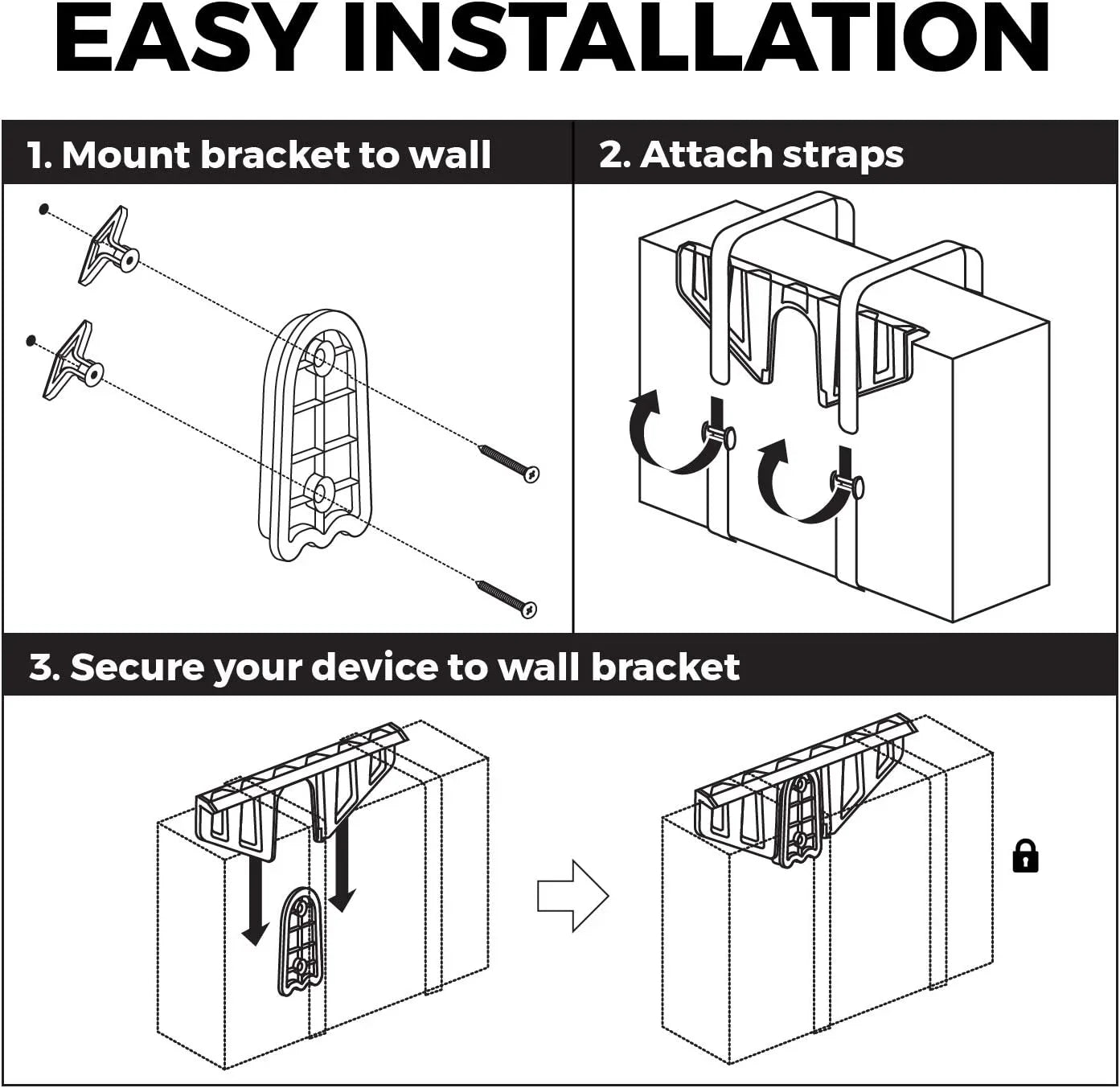 Universal Wall Mount (Black) | Adjustable Mount for Cable Boxes, Gaming Consoles,  Players, Routers,