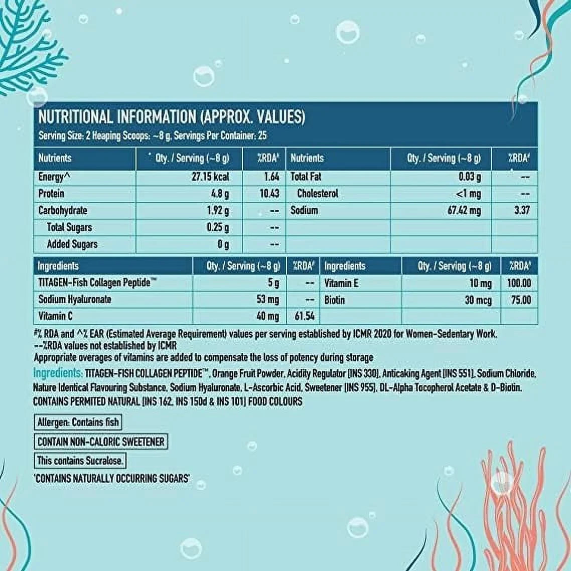 HealthKart  Vitals Skin Radiance Collagen Supplement, with Biotin, Vitamin , , and Sodium Hyaluronate, for Healthy Skin, Hair & Nails, Orange, 200 g