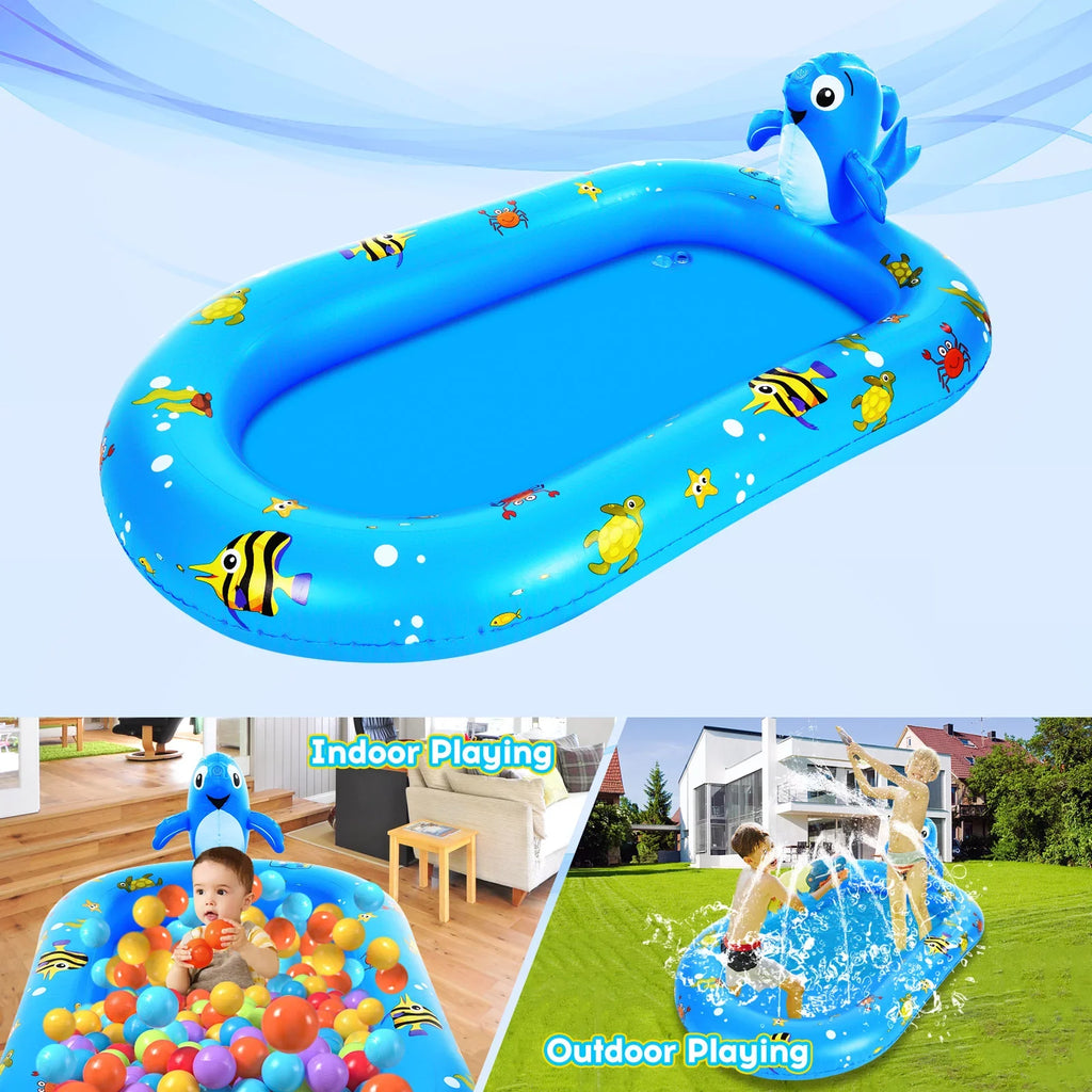 Large Durable Inflatable Pool with Sprinkler - Swimming Kiddie Pool Sprinkler for Kids, Summer Pool for Backyard