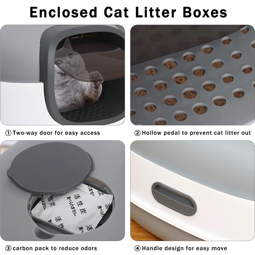 Large Cat Litter Box,Pets Enclosed Cat Litter Boxes,Odor Control,Jumbo Hooded,Gray,Door Isolate Smelly
