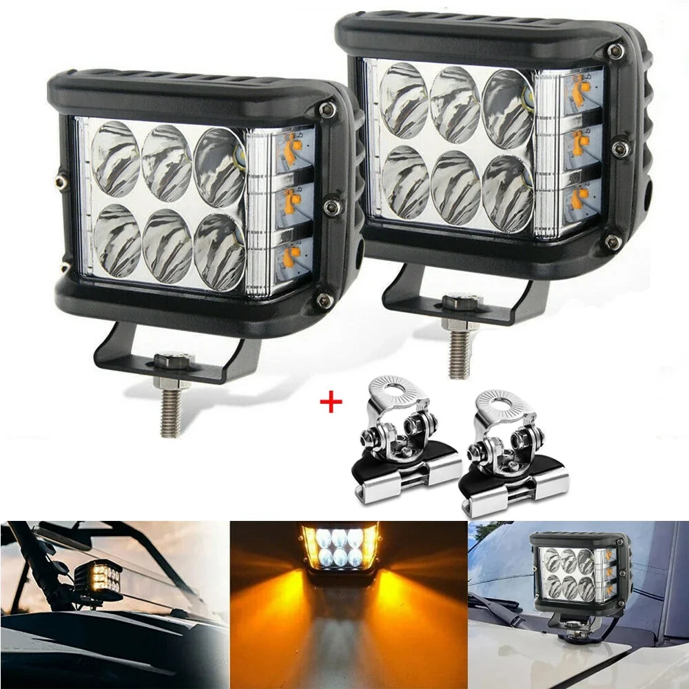 Jercoda 2 Set 45W  Work Light with  Work Light Bar Mount Bracket Clamp Holder for  Car Truck   Universal Cars