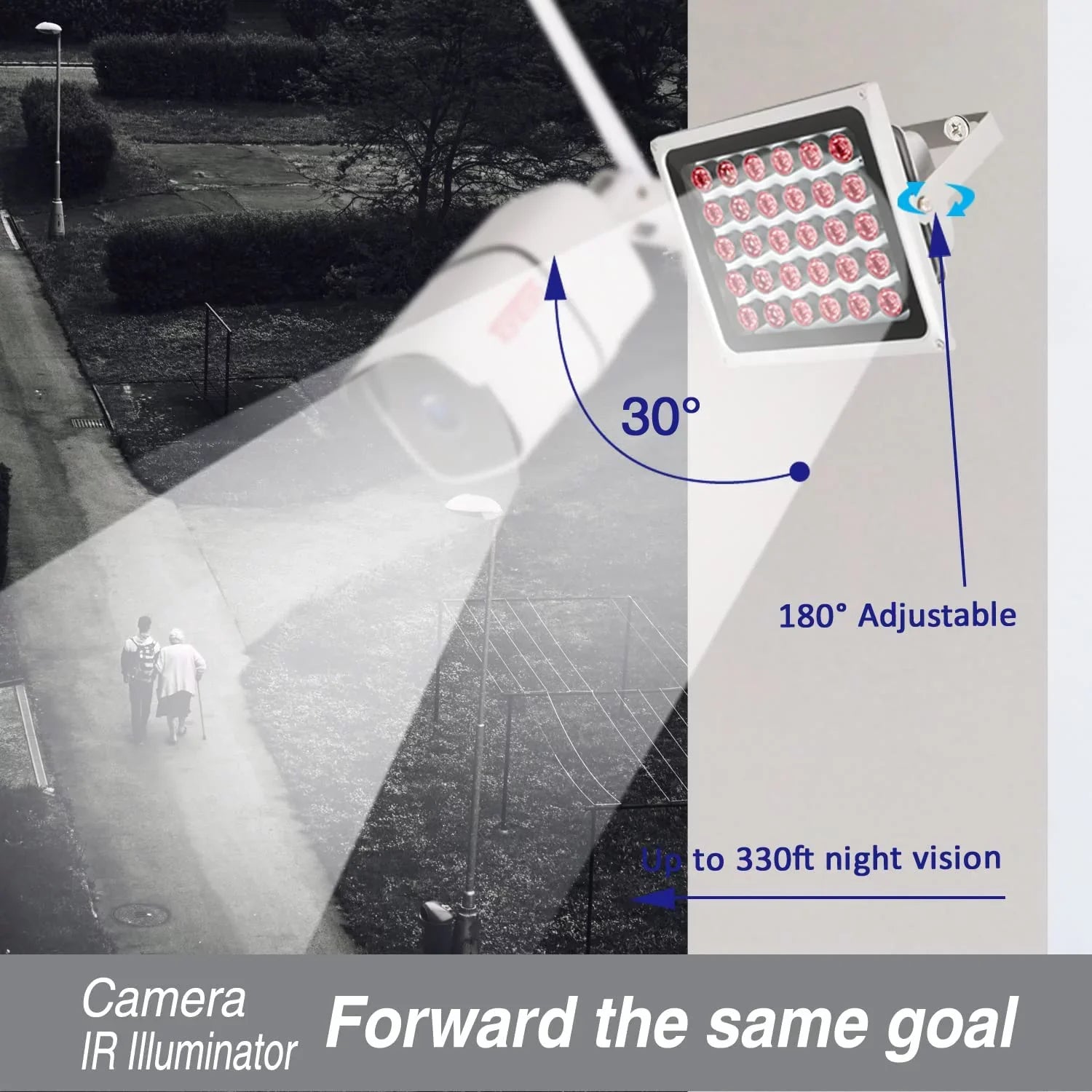 2PCS  Illuminator Long Range up to 330ft/100m,30-LEDs 850nm, Infrared Light for Security Camera, Waterproof, Auto /Off, Metal Housing, Long Life time up to 25000 Hours