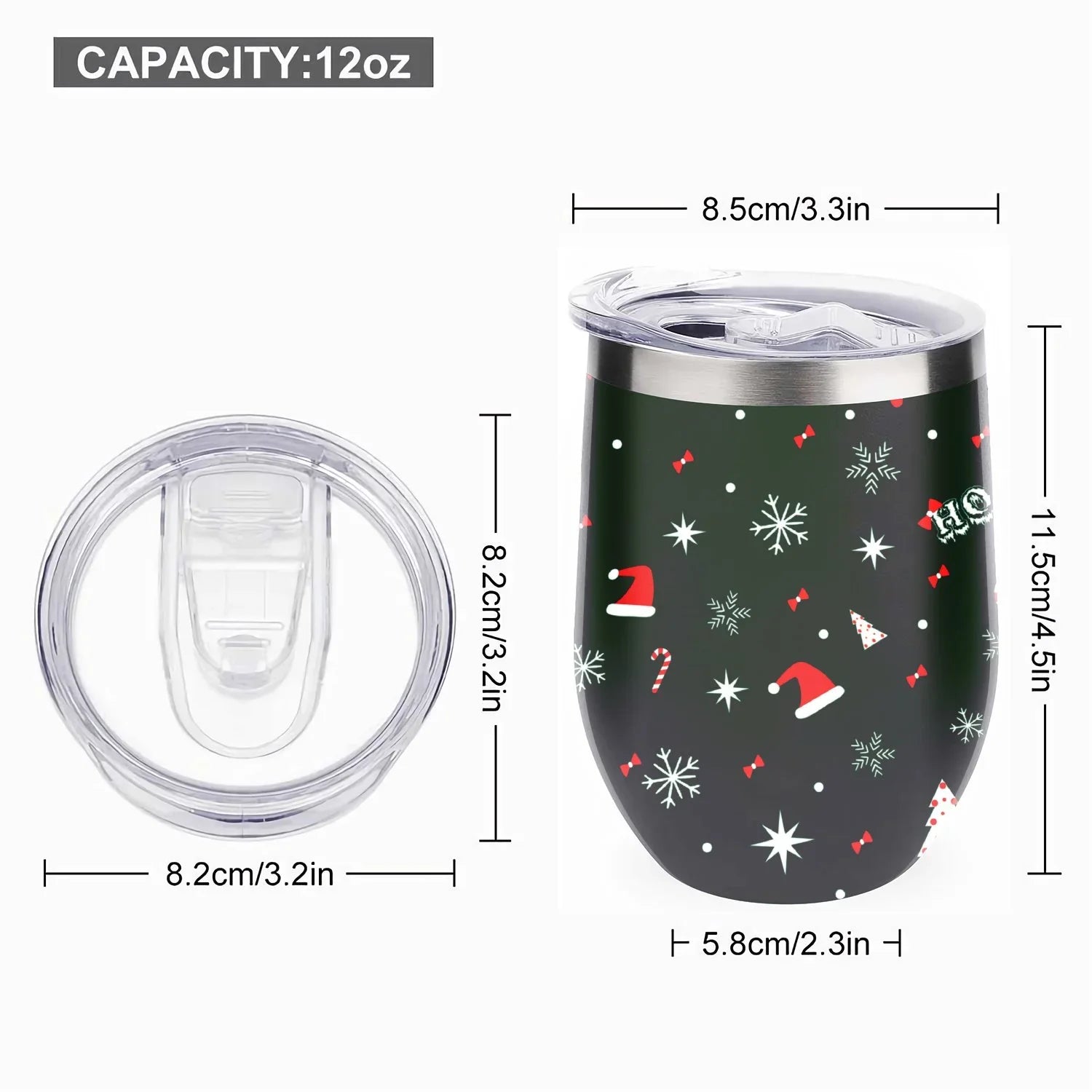 Hidove 12oz 304 Stainless Steel Vacuum Insulated Cups, Christmas Tree with Red and Green Color Eggshell Cup  Shape Tumbler Cups with Lid, Double Layer Insulation Wine Cup Big Belly Cup