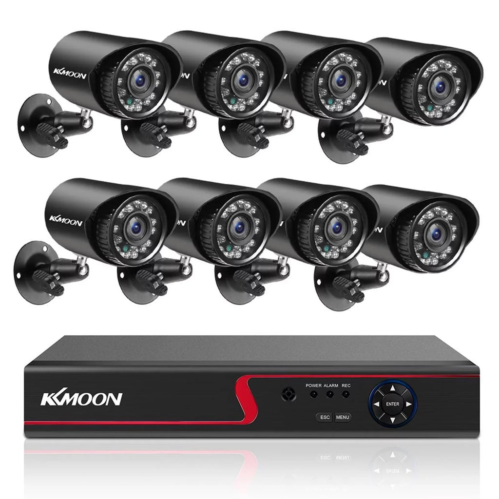 KKmoon  Video Recorder and 8 Camera Set Full High Definition Recording System  Remote Phone Monitoring for Home Office
