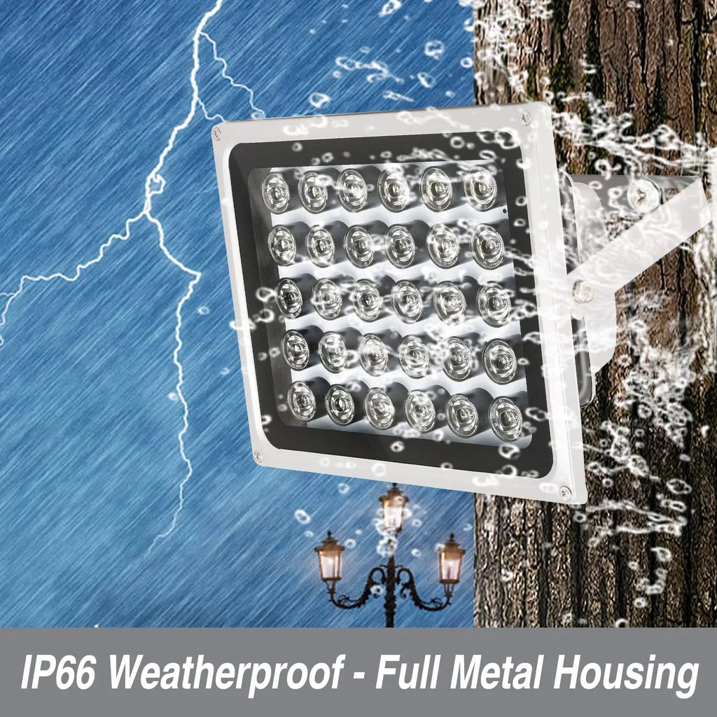 2PCS  Illuminator Long Range up to 330ft/100m,30-LEDs 850nm, Infrared Light for Security Camera, Waterproof, Auto /Off, Metal Housing, Long Life time up to 25000 Hours