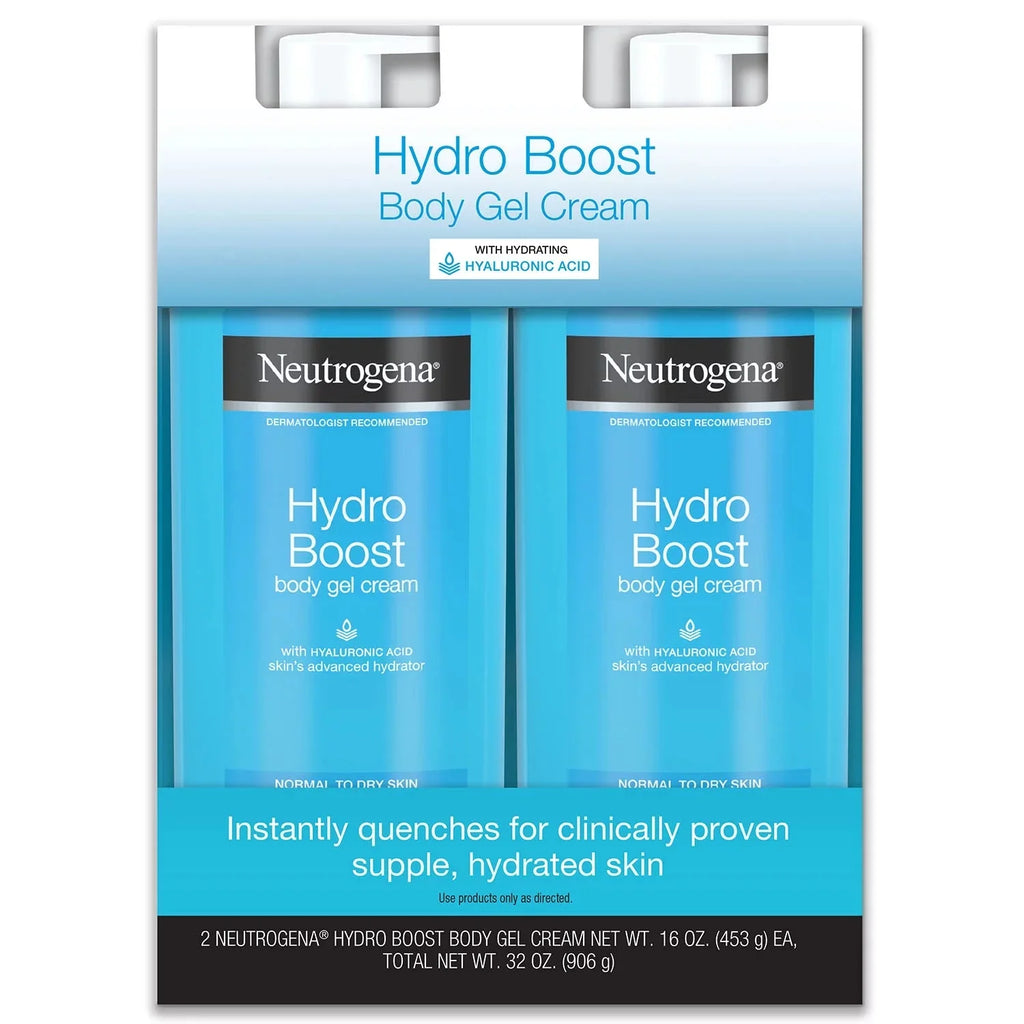 Neutrogena Hydro Boost Fragrance-Free Hydrating Body Gel Cream with Hyaluronic Acid, Fast Absorbing Cream for  (Pack of 2)