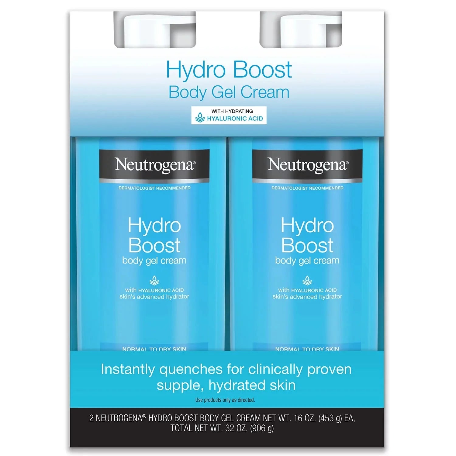 Neutrogena Hydro Boost Fragrance-Free Hydrating Body Gel Cream with Hyaluronic Acid, Fast Absorbing Cream for  (Pack of 2)