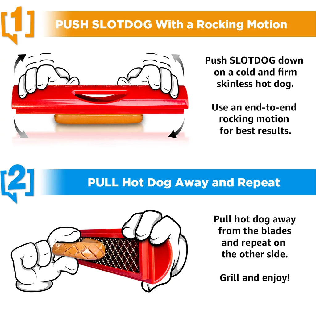 '- Hot Dog Slicing Tool - Stainless Steel Cutter Blades for Kitchen, Grilling, Tailgating, Camping and Backyard Outdoor  - 10 inch - Red