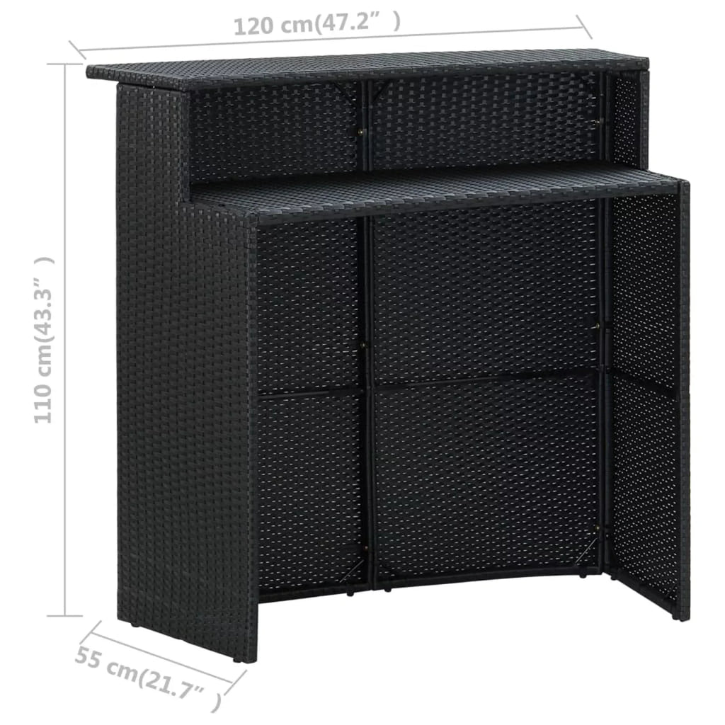 Anself 5 Piece Garden Bar Set Table with Storage Shelf and 4 Cushioned Stool Chairs Outdoor Dining Set Black Poly Rattan for Bistro, Pub, Backyard, Terrace, Patio
