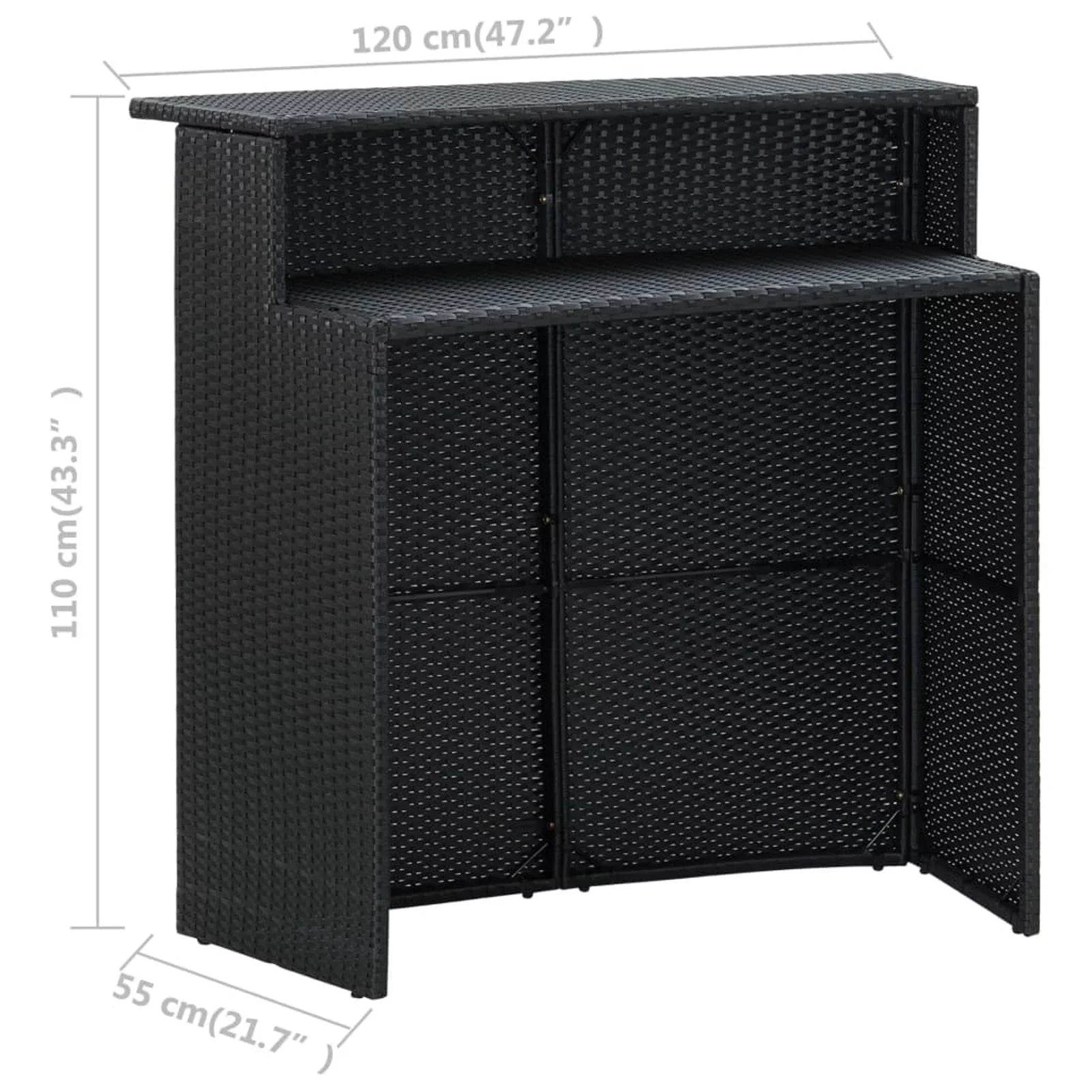 Anself 5 Piece Garden Bar Set Table with Storage Shelf and 4 Cushioned Stool Chairs Outdoor Dining Set Black Poly Rattan for Bistro, Pub, Backyard, Terrace, Patio