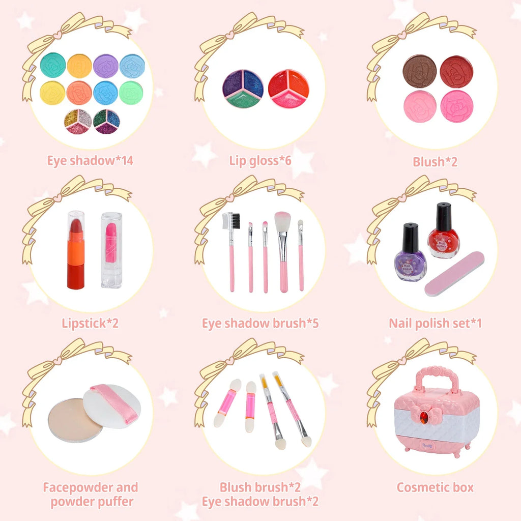 Kids Makeup Kit for Girl 42 Pcs Washable Real Cosmetic, Safe & Non-Toxic Little Girl Makeup Set, Frozen Makeup Set for 3-12 Year Old Kids Toddler Girl Toys Christmas & Birthday Gift (Pink)