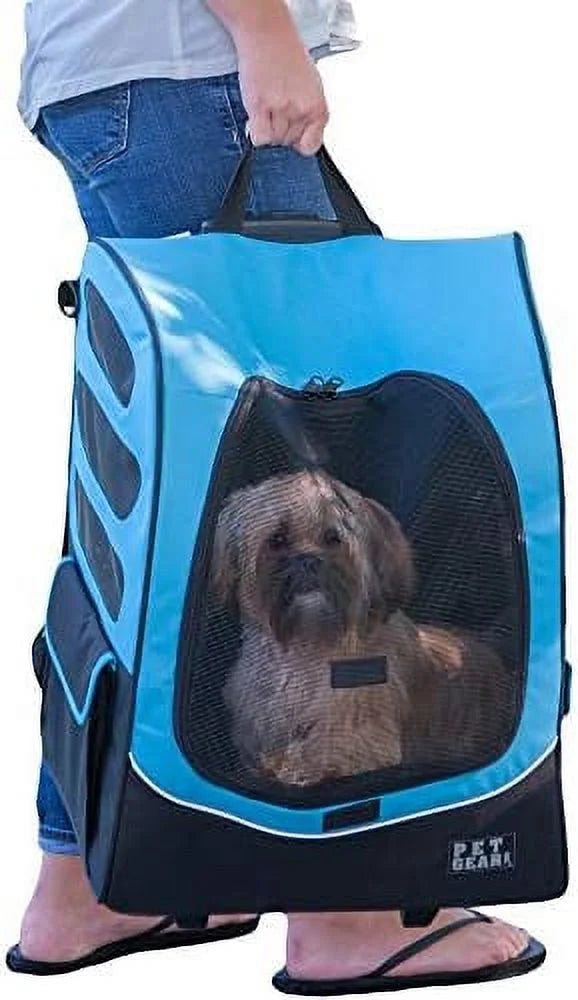 Travel Carrier, Car Seat For Cats/Dogs, Mesh Ventilation, Included Tether, Telescoping Handle, Storage Pouch, Ocean Blue, Extra Large Plus Traveler ()