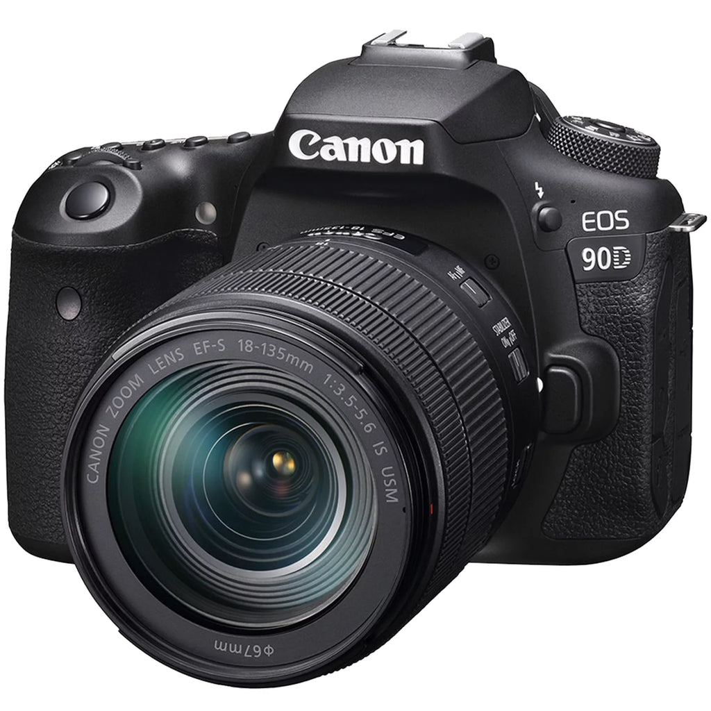Canon  90D  Camera with 18-135mm   Lens + SanDisk 64GB Card + Case + 3 Pieces Filter + Flash + ZeeTech Accessory Bundle