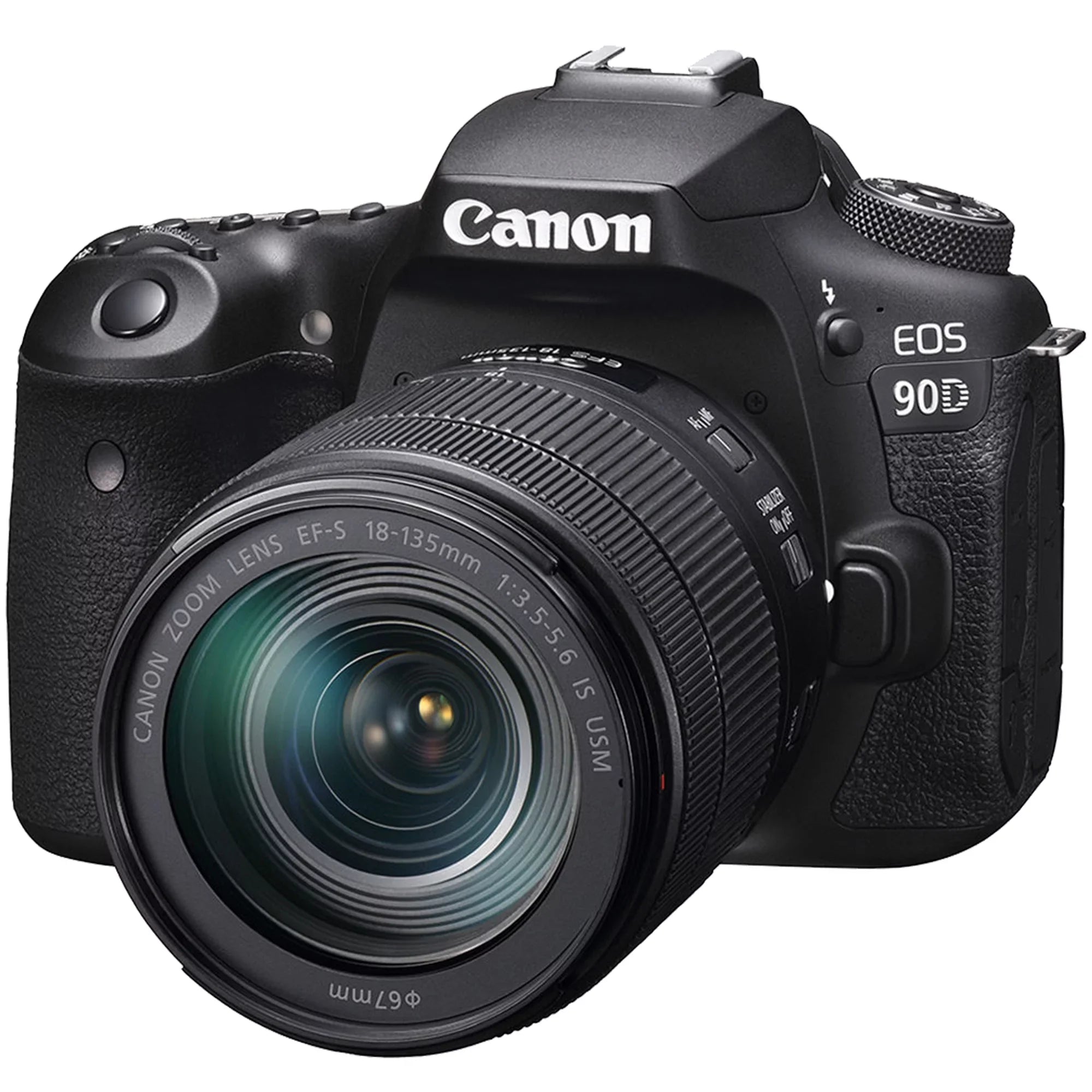 Canon  90D  Camera with 18-135mm   Lens + SanDisk 64GB Card + Case + 3 Pieces Filter + Flash + ZeeTech Accessory Bundle