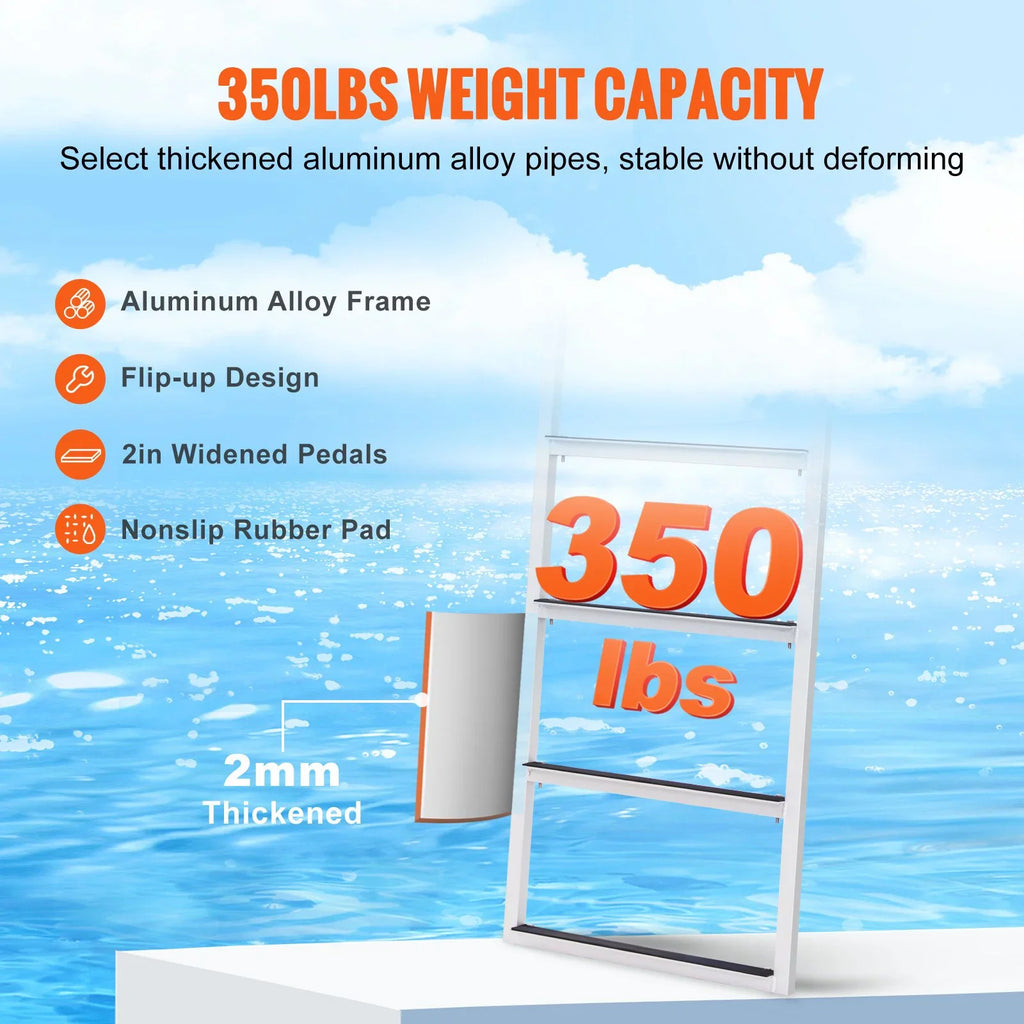 Dock Ladder, Flip-Up 4-Step Aluminum Alloy Pontoon Boat Ladder for Ship, Lake, Pool